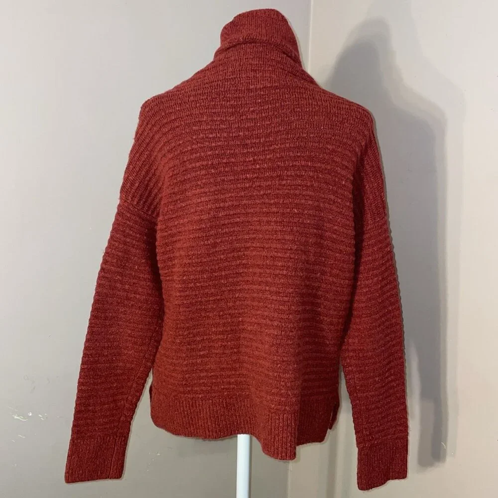 Madewell Turtleneck Sweater Maroon Dolman Sleeves Ribbed Wool Blend Sz XS O/S - Picture 4 of 8